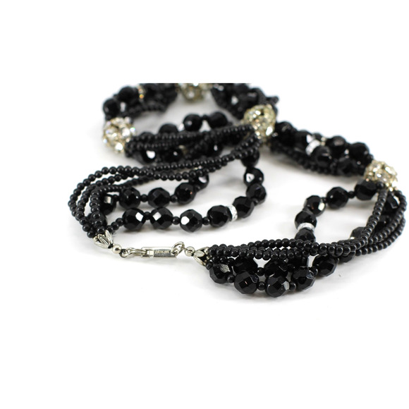 A5 Auth DAUPLAISE Signed Multi Strand Beaded Rhinestone Statement Necklace - Picture 5 of 5